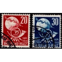 Verdenspostforeningens 75-års jubilæum. Tyskland.  Fransk zone. Rheinland-Pfalz.